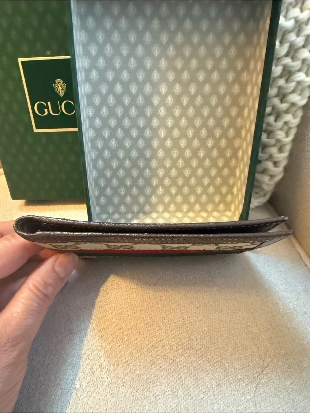 Gucci Brown GG Canvas Card Holder with Green and Red Web Stripe